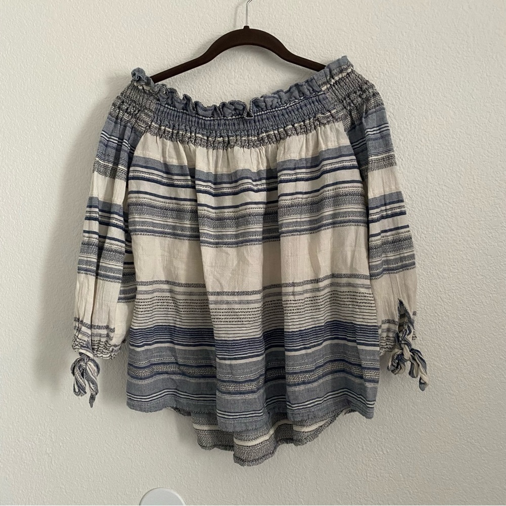 Beach Riot Women's Size Small Blue Striped Off the Shoulder Top - Picture 5 of 5